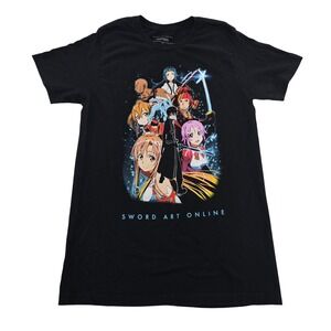 Sword Art Online SAO Aniplex Anime Graphic T-Shirt Medium Black Kirito Asuna EUC
